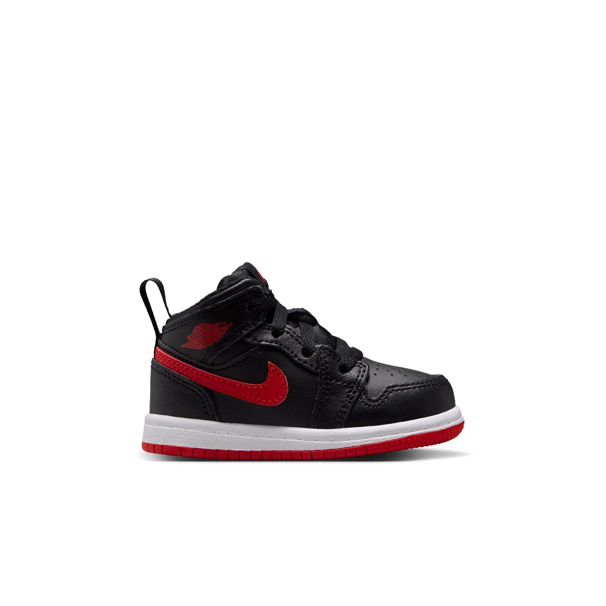 Jordan 1 Mid "Black/University Red/White" Toddler Boys' Shoe - BLACK/RED